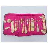 Antique Celluloid Vanity Set w/Original Leather Case