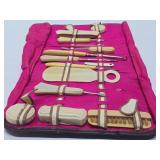 Antique Celluloid Vanity Set w/Original Leather Case