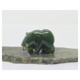 Small Signed Carved Jade Bear w/Fish
