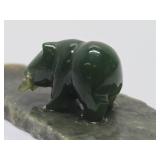 Small Signed Carved Jade Bear w/Fish