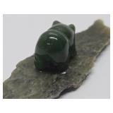 Small Signed Carved Jade Bear w/Fish