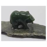 Small Signed Carved Jade Bear w/Fish
