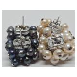 2 Sets of Genuine Freshwater Pearl & Sterling Silver Earrings