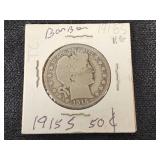 1915 Barber Half Dollar Coin with "S" Mint Mark