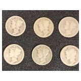 Lot of Mercury Dimes Including 1923, 1924, and 1940 Coins