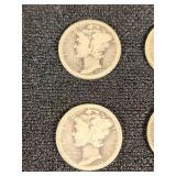 Lot of Mercury Dimes Including 1923, 1924, and 1940 Coins