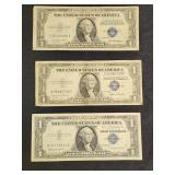 Lot of 3 US Silver Certificates One Dollar Bills Series 1935 and 1957