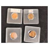 Lot of 4 Error Lincoln Penny Coins Including 1969D Off-Centered and 1958D Freak