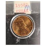 Lot of 4 Error Lincoln Penny Coins Including 1969D Off-Centered and 1958D Freak