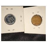 Lot of 5 Lincoln Wheat Pennies including 1943 Steel and 1944 Shell Case Varieties