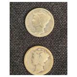 Lot of 8 Mercury Dimes from the 1920s and 1930s