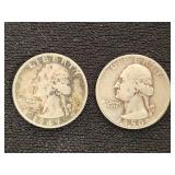 1949 and 1950 Washington Quarter Dollars