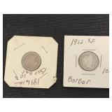 1912 Barber Dime and 1891 Seated Liberty Dime