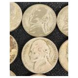 Lot of 21 Jefferson Nickels from 1942-1945 with Various Mint Marks