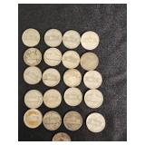 Lot of 21 Jefferson Nickels from 1942-1945 with Various Mint Marks