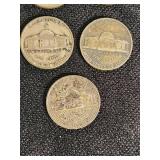 Lot of 21 Jefferson Nickels from 1942-1945 with Various Mint Marks