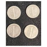 Lot of 4 Mercury Dimes