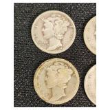 Lot of 4 Mercury Dimes from 1918, 1926, 1940, and 1944