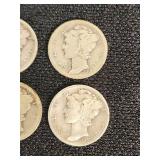 Lot of 4 Mercury Dimes from 1918, 1926, 1940, and 1944