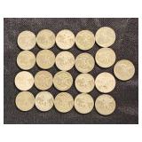 Lot of 20 Nickels primarily from the mid-1940s