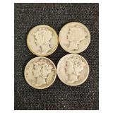 Mercury Dimes 1916, 1923, 1941, 1945