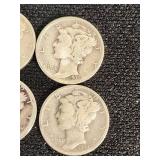 Mercury Dimes 1928, 1939, 1943, 1944 Silver Coins
