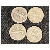 Mercury Dimes 1928, 1939, 1943, 1944 Silver Coins