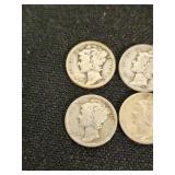 Lot of 4 Mercury Dimes 1923, 1935, 1938, 1944 - Silver Coins