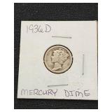 Mercury Dimes including 1939 D, 1936 D, and 1943 D