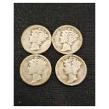 Mercury Dimes Set 1925, 192x, 1927, 1937 Coins