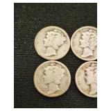 Mercury Dimes Set 1925, 192x, 1927, 1937 Coins