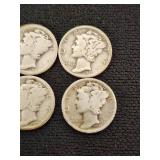 Mercury Dimes Set 1925, 192x, 1927, 1937 Coins