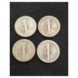 Mercury Dimes Set 1925, 192x, 1927, 1937 Coins