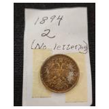 Lot of Coins Including 1894 2 Pfennig, French Francs, and Italian Lire