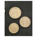 Lot of Coins Including 1894 2 Pfennig, French Francs, and Italian Lire