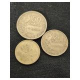 Lot of Coins Including 1894 2 Pfennig, French Francs, and Italian Lire