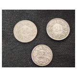 Swiss Coins Including 1929 1/2 Franc and 20 Centimes