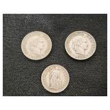 Swiss Coins Including 1929 1/2 Franc and 20 Centimes