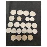 Lot of Various Coins Including Italian Lira and Mexican Pesos