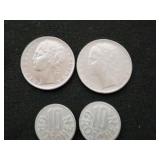 Lot of Various Coins Including Italian Lira and Mexican Pesos