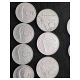 Lot of Various Coins Including Italian Lira and Mexican Pesos