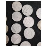 Lot of Various Coins Including Italian Lira and Mexican Pesos