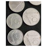 Lot of Various Coins Including Italian Lira and Mexican Pesos
