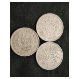 British Coins: 1951, 1957, and 1960 Two Shillings