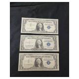 Lot of 3 U.S. Silver Certificate One Dollar Bills Series 1935 and 1957
