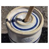 Stoneware Butter Churn with Stick for Wooden Dasher - crack on the rim
