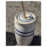 Stoneware Butter Churn with Stick for Wooden Dasher - crack on the rim