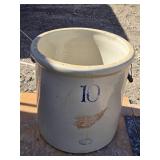 Red Wing Union Stoneware 10 Gallon Crock - 1 Handle, Crack in Bottom