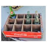 Coca-Cola Wooden Crate with Vintage Glass Bottles