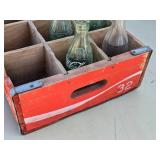 Coca-Cola Wooden Crate with Vintage Glass Bottles